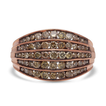 DOORBUSTER Natural Champagne Diamond Multi Half Eternity Band Ring in Rhodium and Vermeil Rose Gold Over Sterling Silver (Size 8.0) 1.50 ctw - Product card gallery slide 1 (10177685815609)