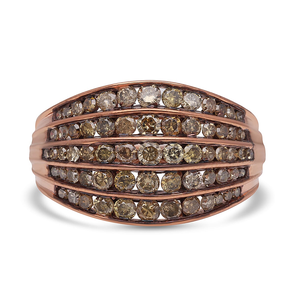 DOORBUSTER Natural Champagne Diamond Multi Half Eternity Band Ring in Rhodium and Vermeil Rose Gold Over Sterling Silver (Size 8.0) 1.50 ctw (1)