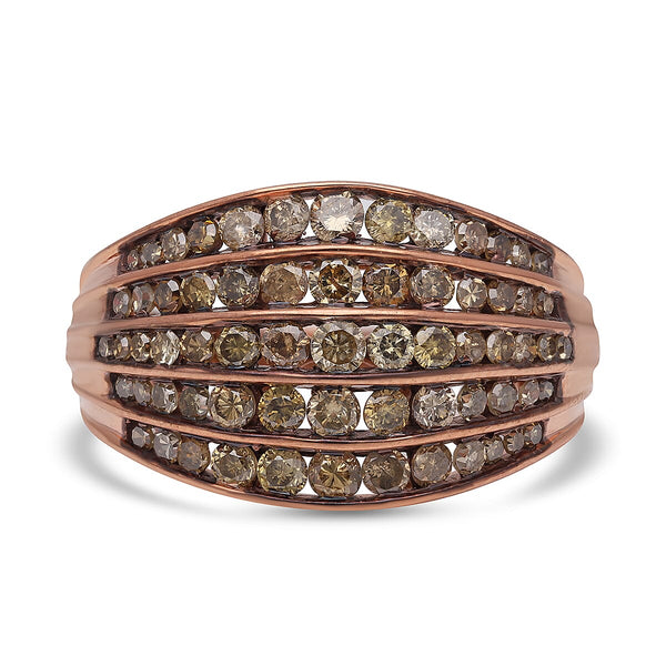 DOORBUSTER Natural Champagne Diamond Multi Half Eternity Band Ring in Rhodium and Vermeil Rose Gold Over Sterling Silver (Size 8.0) 1.50 ctw - Product card gallery slide 1 (10177685815609)