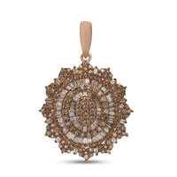 Natural Champagne Diamond Cocktail Pendant in Rhodium and Vermeil Rose Gold Over Sterling Silver 1.10 ctw