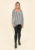 Tamsy Blue Printed Full Sleeves Flared Top - L - Sticky add to cart bar