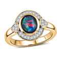Boulder Opal, White Zircon Ring in 14K Gold Over Sterling Silver (Size 5.5) 1.20 ctw - Sticky add to cart bar