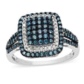 DOORBUSTER Blue Diamond (IR), Diamond Cluster Ring in Rhodium and Platinum Over Sterling Silver 1.00 ctw - Sticky add to cart bar