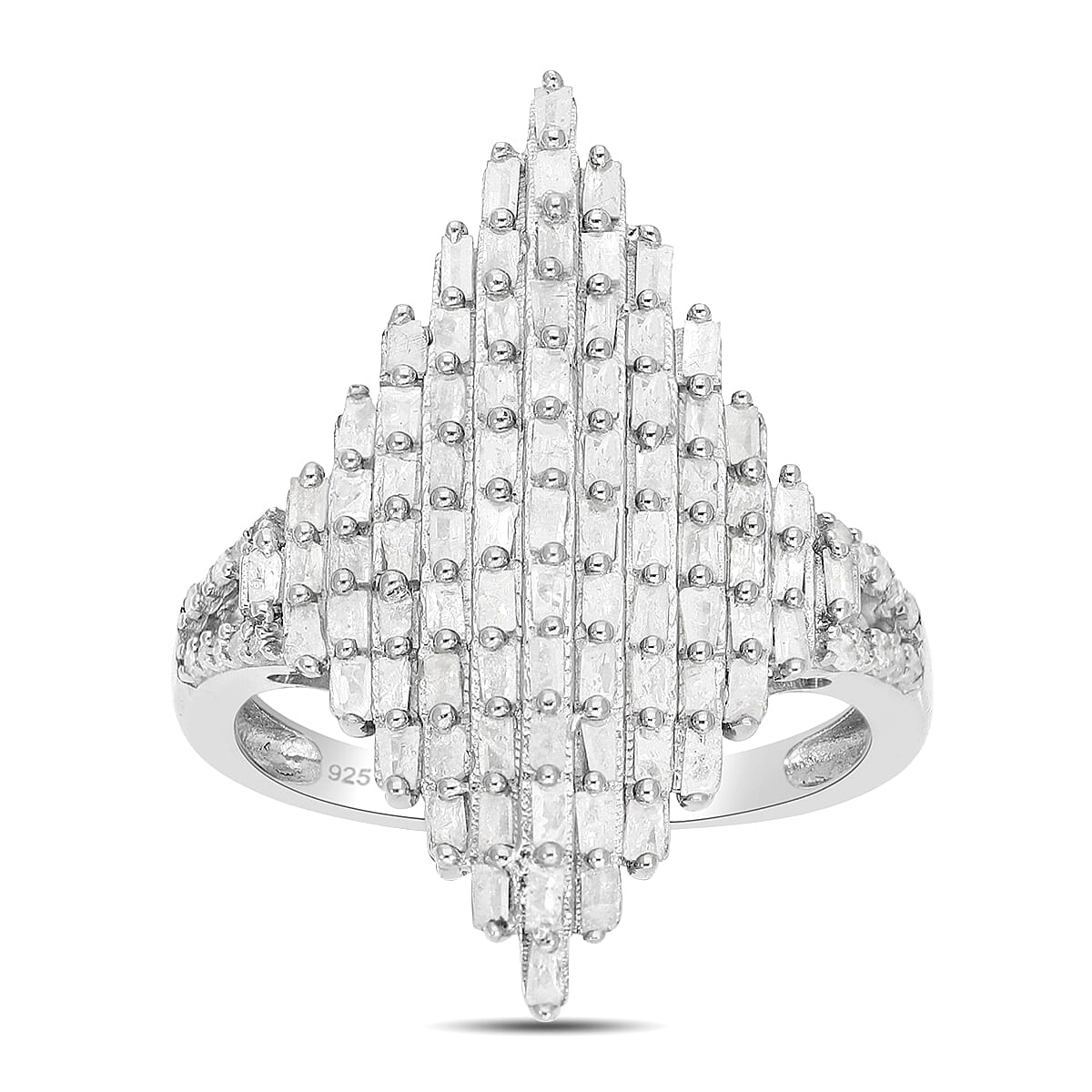 DOORBUSTER Diamond Elongated Ring in Platinum Over Sterling Silver 1.00 ctw