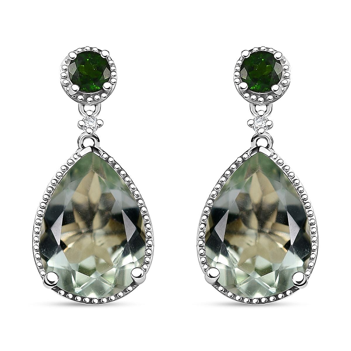 Montezuma Prasiolite and Multi Gemstone 9.90 ctw Drop Earrings in Rhodium Over Sterling Silver