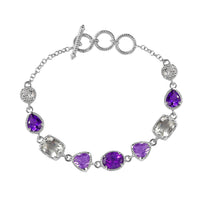 Karis Montezuma Prasiolite and Rose De France Amethyst 15.90 ctw Toggle Clasp Bracelet in Platinum Bond & Stainless Steel (6.50-8.0In)