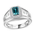 Luxoro 14K White Gold AAA Monte Belo Indicolite, Diamond (G-H, I2) Men's Ring (Size 10.0) (7.75 g) 1.60 ctw - Sticky add to cart bar