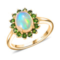 Premium Ethiopian Welo Opal, Chrome Diopside Sunburst Ring in 18K Vermeil YG Over Sterling Silver (Size 10.0) 1.65 ctw - Sticky add to cart bar