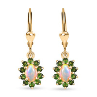 Premium Ethiopian Welo Opal, Chrome Diopside Sunburst Lever Back Earrings in 18K Vermeil YG Over Sterling Silver 1.40 ctw