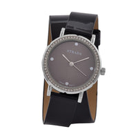 Strada Austrian Crystal Japanese Movement Watch with Black Faux Leather 2 Row Strap (35.05mm)