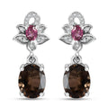 D'Joy Brazilian Smoky Quartz and Multi Gemstone 4.25 ctw Lotus Earrings in Rhodium Over Sterling Silver - Sticky add to cart bar