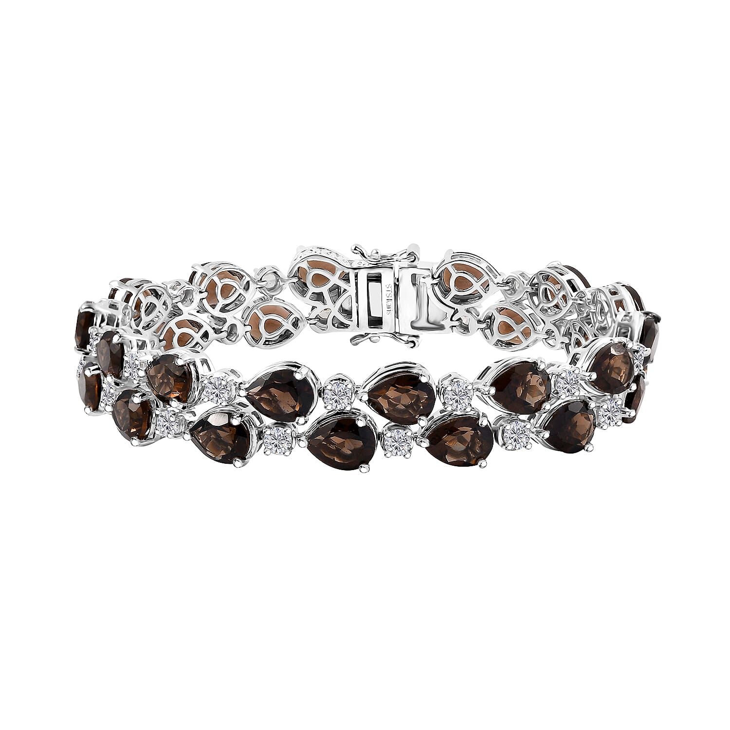 Karis Premium Brazilian Smoky Quartz, White Zircon Bracelet in Platinum Bond (7.25 In) 32.50 ctw