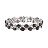 Karis Premium Brazilian Smoky Quartz, White Zircon Bracelet in Platinum Bond (7.25 In) 32.50 ctw