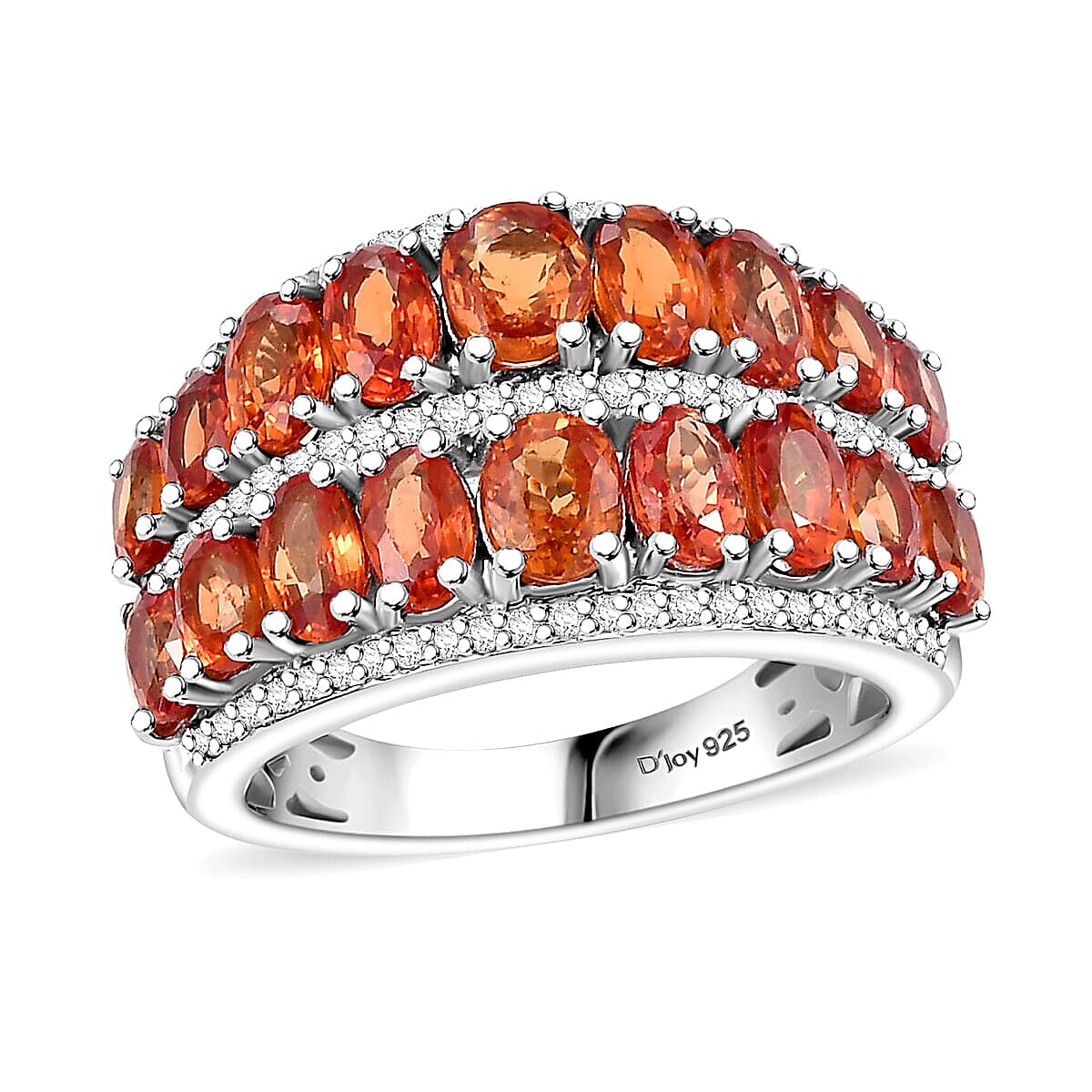 TLV Orange Sapphire, White Zircon Ring in Rhodium Over Sterling Silver (Size 10.0) 6.10 ctw