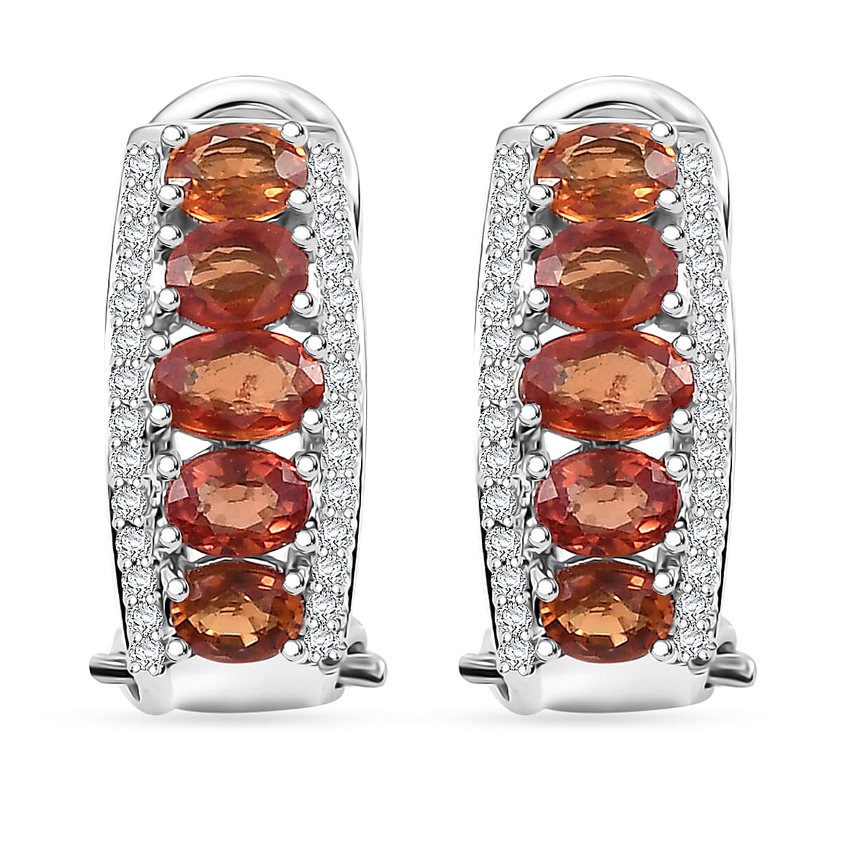 TLV Orange Sapphire, White Zircon Earrings in Rhodium Over Sterling Silver 3.15 ctw