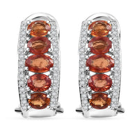 TLV Orange Sapphire, White Zircon Earrings in Rhodium Over Sterling Silver 3.15 ctw