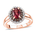 Premium Tanzanian Blush Garnet, Natural Champagne and White Diamond 1.20 ctw Sunflower Ring in 18K Vermeil Rose Gold Over Sterling Silver - Sticky add to cart bar