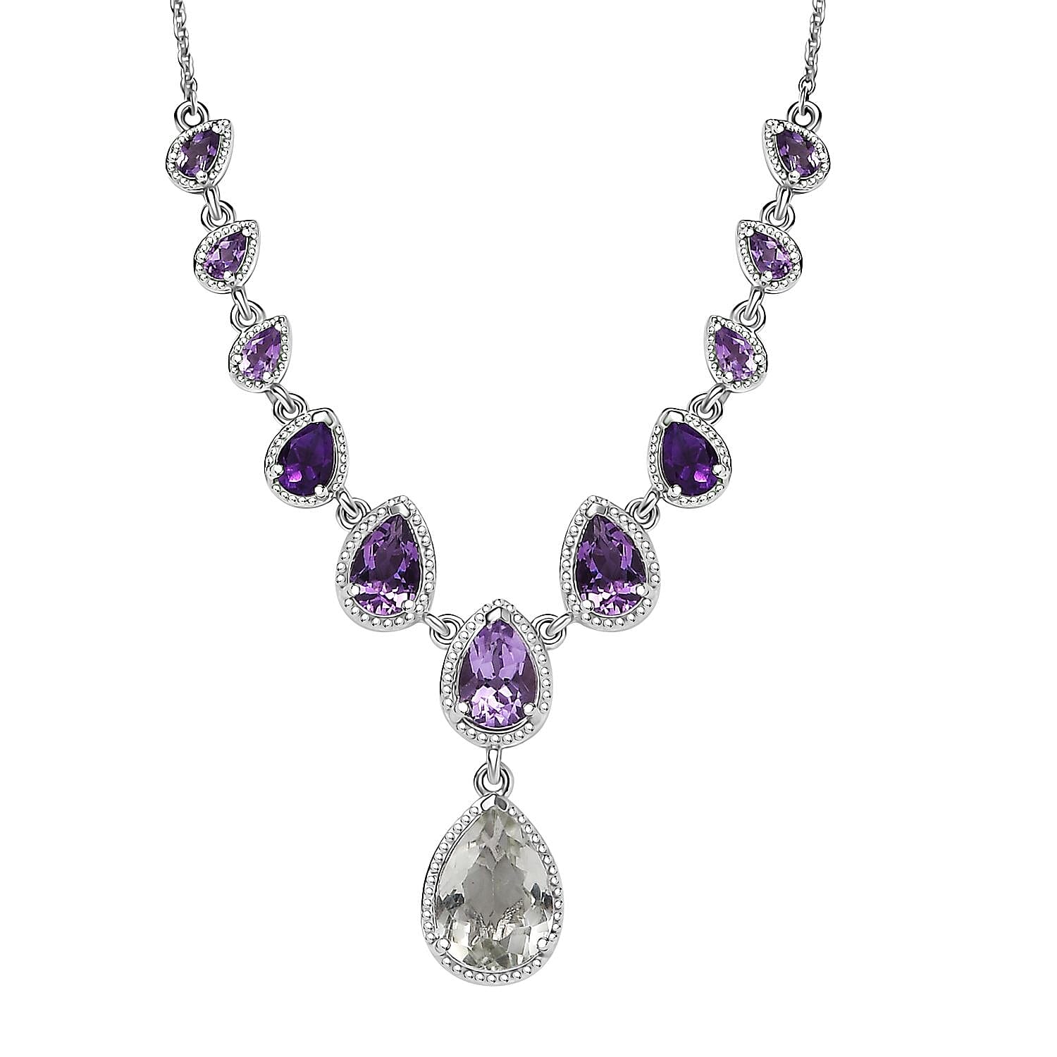 Karis Montezuma Prasiolite and Multi Gemstone 11.25 ctw Necklace and Platinum Bond & Stainless Steel 18-20 Inches