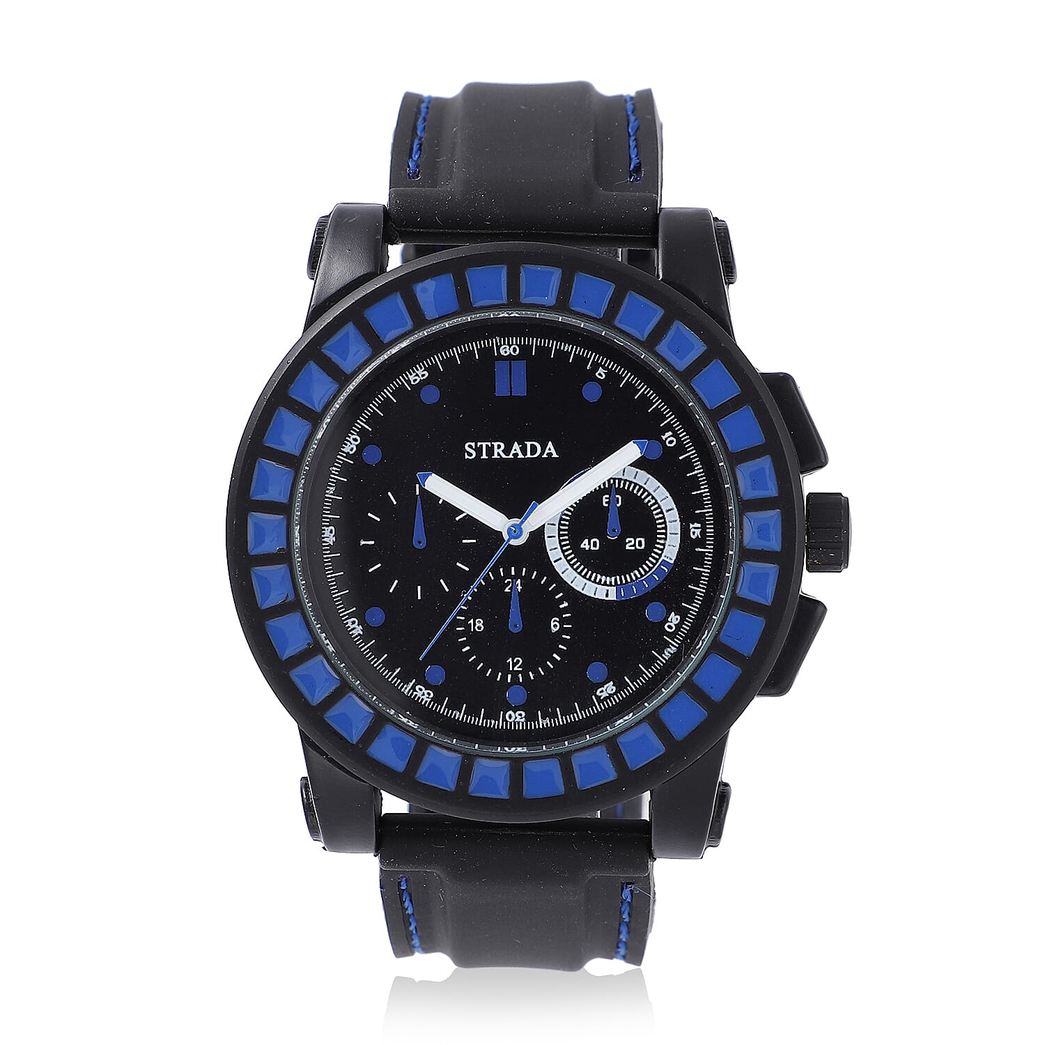 STRADA Japanese Movement Blue Scale Dial Watch with Black Silicone Strap