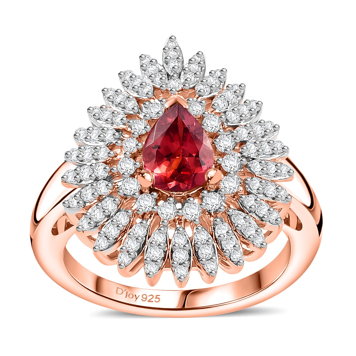 Premium Tanzanian Blush Garnet and Moissanite 1.50 ctw Snowflake Ring in 18K Vermeil Rose Gold Over Sterling Silver