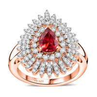 Premium Tanzanian Blush Garnet and Moissanite 1.50 ctw Snowflake Ring in 18K Vermeil Rose Gold Over Sterling Silver