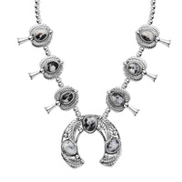 Doorbuster Artisan Crafted White Buffalo Squash Blossom Necklace (18 Inches) in Black Oxidized Sterling Silver 18.50 ctw