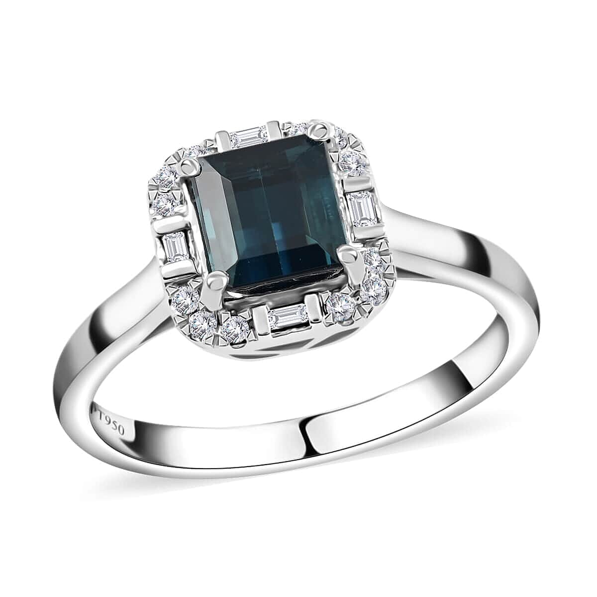 Certified & Appraised RHAPSODY 950 Platinum AAAA Monte Belo Indicolite and E-F VS Diamond Halo Ring 5.60 Grams 1.20 ctw