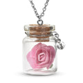 Pink Rose in Openable Glass Bottle Pendant Necklace 20 Inches with Charm in Stainless Steel - Sticky add to cart bar