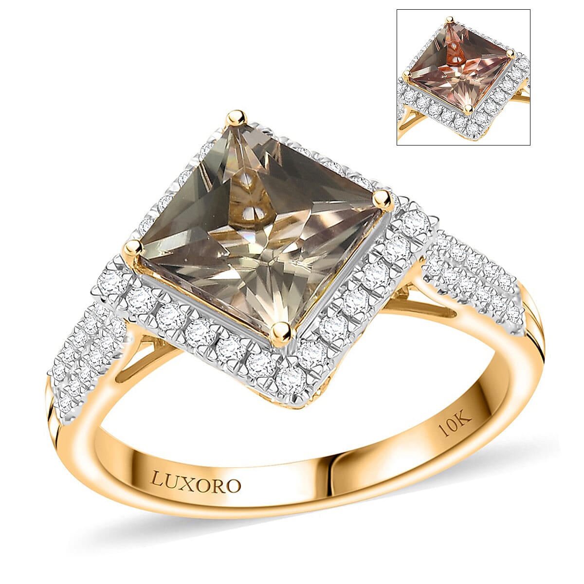 Certified & Appraised Luxoro AAA Turkizite and G-H I2 Diamond 3.90 ctw Ring in 10K Yellow Gold (Del. in 7-10 Days)