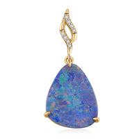 Luxoro AAA Boulder Opal Doublet and I2 Diamond 5.20 ctw Pendant without Chain in 14K Yellow Gold