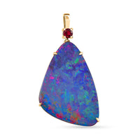 Luxoro AAA Boulder Opal Doublet and Ouro Fino Rubellite 10.80 ctw Cosmic Stars Pendant in 14K Yellow Gold