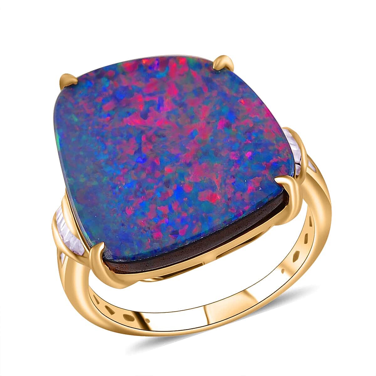 Luxoro 14K Yellow Gold AAA Boulder Opal Doublet, Diamond (G-H, I2) Ring (Size 6.0) 9.00 ctw