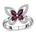 Anthill Garnet, White Zircon Butterfly Ring in Rhodium Over Sterling Silver (Size 6.0) 1.00 ctw - Sticky add to cart bar