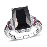 California Black Jade, Multi Gemstone Ring in Rhodium Over Sterling Silver (Size 10.0) 7.85 ctw