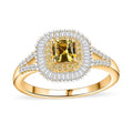 Doorbuster Certified & Appraised Luxoro 14K Yellow Gold AAA Madagascar Yellow Sapphire, White and Yellow Diamond (I2) (0.62 cts) Double Halo Ring (Size 6.0) (Del. in 7-10 Days) 1.31 ctw - Sticky add to cart bar