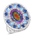 Premium Nebula Quartz Doublet, Multi Gemstone Ring in Rhodium Over Sterling Silver (Size 10.0) 11.75 ctw - Sticky add to cart bar