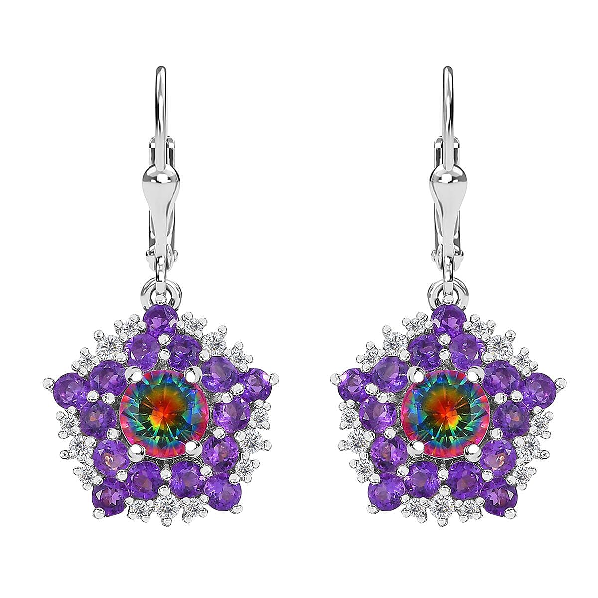 D'Joy Nebula Quartz Doublet and Multi Gemstone 4.65 ctw Star Earrings in Rhodium Over Sterling Silver