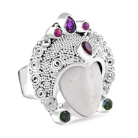 Sajen Silver Carved Bone, Multi Gemstone Ring in Sterling Silver (Size 10.0) 1.65 ctw
