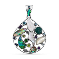 Sajen Silver Abalone Shell and Multi Gemstone 9.50 ctw Pendant without Chain in Sterling Silver