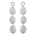 White Keshi Pearl and White Zircon 1.00 ctw Earrings in Rhodium Over Sterling Silver - Sticky add to cart bar
