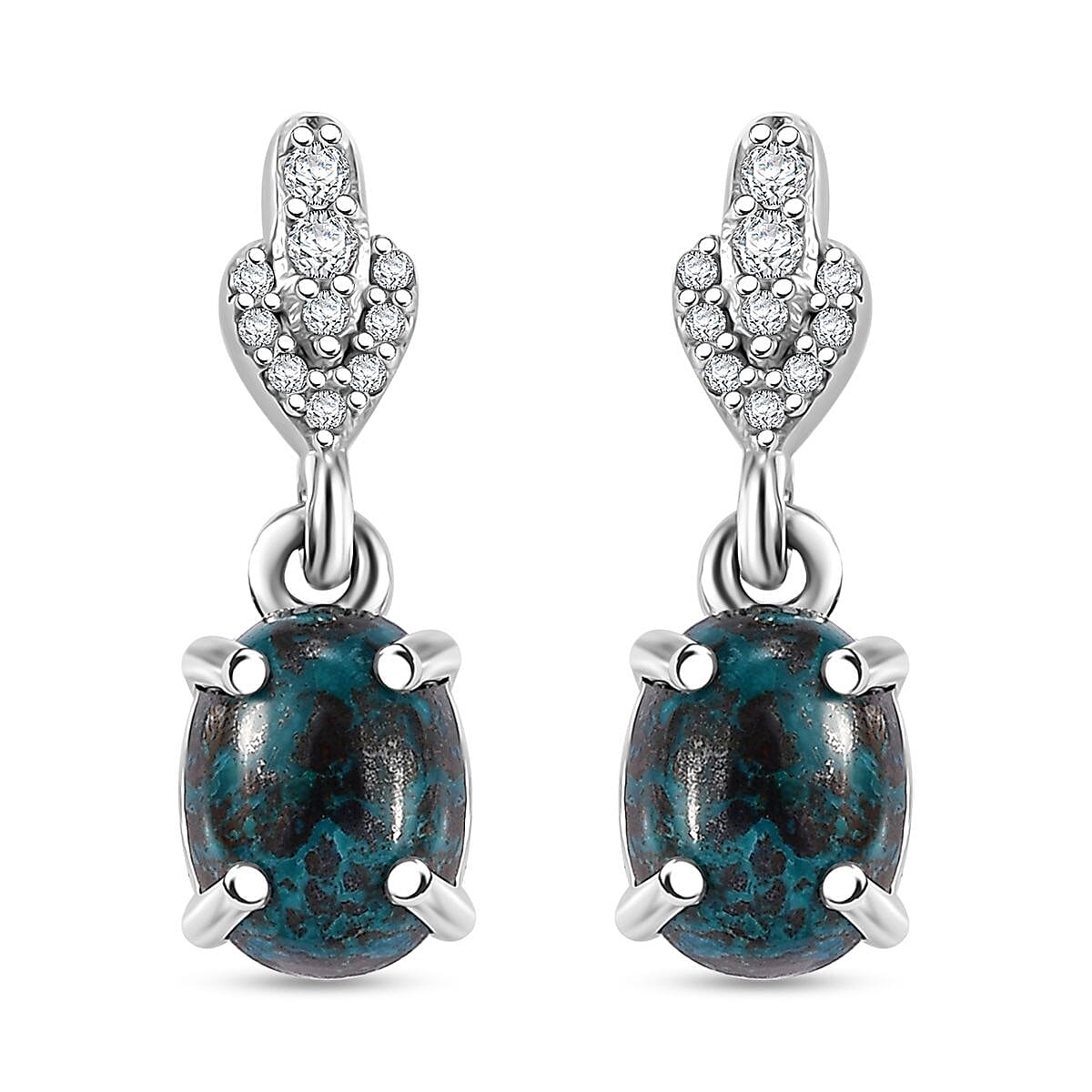 D'Joy Premium Table Mountain Shadowkite and White Zircon 3.50 ctw Dangle Earrings in Rhodium Over Sterling Silver