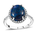Premium Table Mountain Shadowkite and White Zircon 5.60 ctw Halo Ring in Rhodium Over Sterling Silver - Sticky add to cart bar