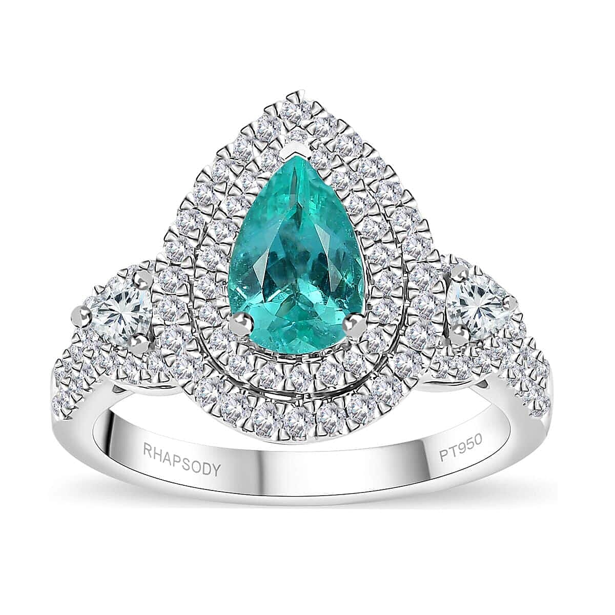 Rhapsody 950 Platinum AAAA Paraiba Tourmaline, Diamond (E-F, VS) Ring (Size 10.0) (7.90 g) 2.07 ctw