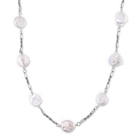 White Keshi Pearl Paper Clip Necklace in Stainless Steel 18-20 Inches