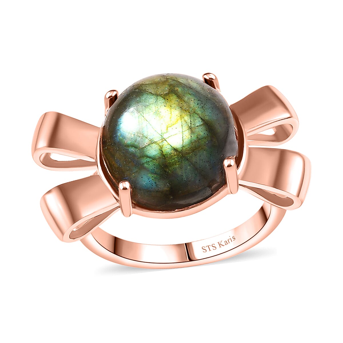 Karis Malagasy Labradorite Love Knot Ring in 18K RG Plated (Size 10.0) 9.40 ctw
