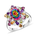Premium Nebula Quartz Doublet, Multi Gemstone Ring in Rhodium Over Sterling Silver (Size 10.0) 3.85 ctw - Sticky add to cart bar