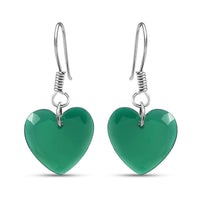Karis Green Onyx 11.25 ctw Fishhook Heart Earrings in Platinum Bond & Stainless Steel