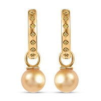 D'Joy South Sea Golden Cultured Pearl and Natural Yellow Diamond 0.10 ctw Hoop Dangle Earrings in 18K Vermeil Yellow Gold Over Sterling Silver