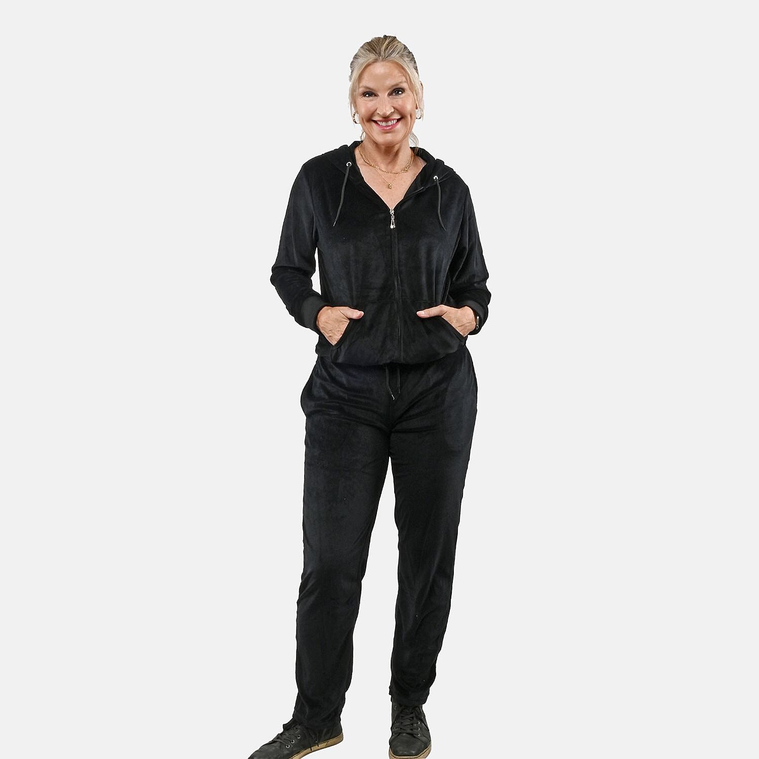 Hanton Purple Women's 2 Piece Velvet Sweatshirt with Pant - L