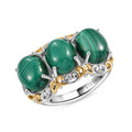 Karis African Malachite 3 Stone Ring in 18K YG Plated and Platinum Bond (Size 10.0) 13.80 ctw - Sticky add to cart bar
